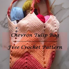 This image highlights the free crochet pattern I created for my Chevron Tulip Bag. I love sharing my designs, and this tote is a great project for those looking to try a chevron stitch pattern.
