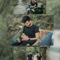 A collage of relaxed moments on a park bench. From chatting and laughing to just enjoying each other's company, these shots capture the simple, everyday comfort of being in love.