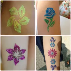 A beautiful collection of flower-themed glitter tattoos. I offer many floral designs, from simple blossoms to elegant roses, which can be created in any color.