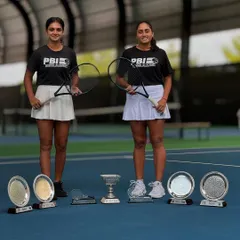 We celebrate the incredible synergy and success of our doubles team. This photo captures the results of their hard work over three consecutive weeks, including a championship at the 2024 Fenesta Nationals and finalist trophies at two ITF 15k events.