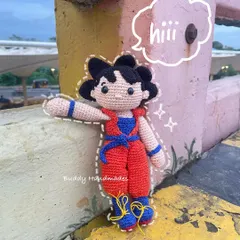Another shot of the Goku plushie, striking a pose. The detail in his hair and outfit was a fun challenge, and I'm so happy with how he turned out.
