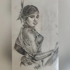 A charcoal sketch of a tribal woman. This piece was an exercise in capturing strength and beauty through detailed adornments and a powerful gaze.