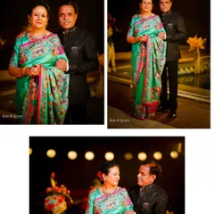 A collage celebrating the groom's parents. These portraits capture their elegance and their happy, proud moments during their son's wedding festivities.