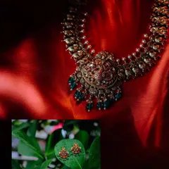 A collage focusing on the bride's antique-finish necklace and earrings. We use dramatic lighting and natural elements to showcase the beauty of wedding jewelry.