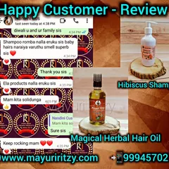 "Shampoo romba nalla eruku sis baby hairs naraiya varuthu" which means, "The shampoo is great, sister, and lots of baby hairs are growing." Messages like this are why I keep doing what I do. This customer loved the Magical Herbal Hair Oil and Hibiscus Shampoo.