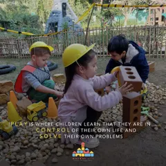 Play is how children learn to be in control of their world and solve their own problems. In our construction zone, children don hard hats and work together, learning about balance, structure, and collaboration through hands-on building activities.