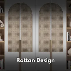 Rattan or cane webbing is a great way to add a natural, bohemian touch to your furniture. Here, it's used on wardrobe doors to create a light and airy feel.