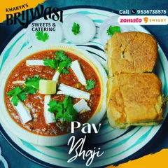 A close-up of my delicious Pav Bhaji. The bhaji is a rich mash of mixed vegetables in a special blend of spices, served with soft, buttered pav buns.