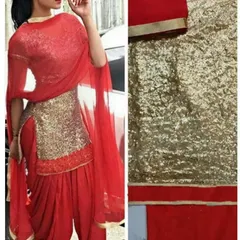 A stunning red and gold Patiala suit, perfect for festive events. We stitch classic Patiala suits with modern fabrics and designs to suit your personal style.
