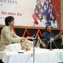 A happy moment during a sitar and tabla performance with Ustad Shahid Parvez Khan Sahab. The energy of a live audience makes every concert a unique experience.