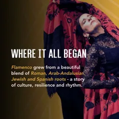 This graphic explores where Flamenco all began. It grew from a beautiful blend of Roman, Arab-Andalusian, Jewish, and Spanish roots, creating a story of culture, resilience, and rhythm.