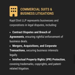 My firm represents businesses in a wide range of commercial suits and litigations. This includes handling contract disputes, providing legal oversight for mergers and acquisitions, and protecting your intellectual property rights through litigation.