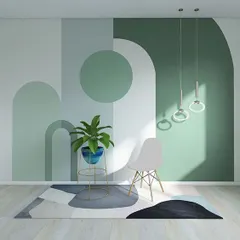 I love the clean, modern look of this geometric wallpaper. The overlapping arches and circles in soothing green tones create a minimalist and artistic statement.