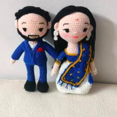This is a custom crochet couple doll I made, showing the beautiful details of a traditional Indian saree and suit. These dolls are a heartfelt gift for weddings, anniversaries, or to celebrate a special bond.