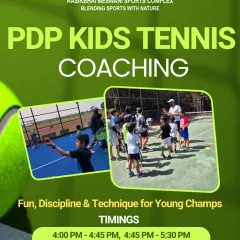 Our kids' tennis coaching program is designed to be the perfect blend of fun, discipline, and technique. This flyer gives you a glimpse into our daily sessions, structured to help young champs develop their skills in an energetic and supportive environment.