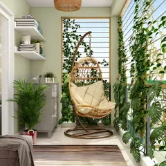 Here, I used climbing plants on a trellis to create a natural privacy screen. Paired with a comfortable swing chair, this design turns the balcony into a secluded and leafy retreat.