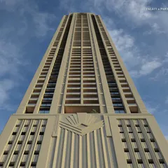 An upward view of Empire Tower, emphasizing the vertical fluting and sculptural detailing that define its Art Deco vocabulary. This perspective highlights the rigorous structural precision required to achieve such aesthetic finesse at over 300 meters.