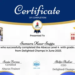 A big congratulations to Samara Kaur Saggu for successfully completing Abacus Level 4 with a grade A. It's a pleasure to see your skills and confidence grow.