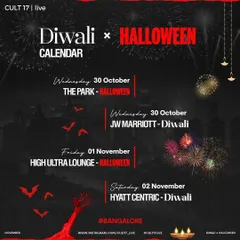 Our special edition Diwali x Halloween calendar for Bangalore. We create themed calendars for festive seasons, highlighting a curated lineup of spooky and celebratory events.