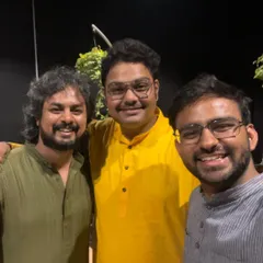 A post-concert picture with my elder brother Trilochan Kampli and Bhargav. The smiles say it all after a fantastic evening of Hindustani classical music.