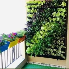 This vertical garden was installed on a small apartment balcony. It shows how even a narrow space can be transformed into a lush green corner with a wall-mounted planter system.