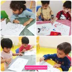 This collage showcases the focus and joy of our children during a dot painting activity. It's a great way to improve hand-eye coordination and fine motor control.