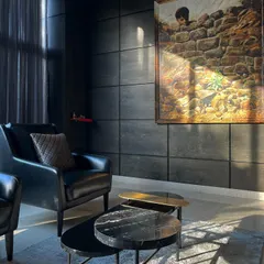 A corner in the Aamor office, where we played with shades of black and the dramatic effects of natural light. The result is a moody, sophisticated space perfect for quiet contemplation or focused work.