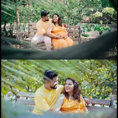A candid moment between an expecting couple, sitting together on a park bench. I often shoot through natural elements like leaves to create a sense of intimacy and a unique frame for the portrait.