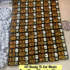 Here’s a look at an order for 60 ready-to-eat meals for a housewarming dinner. I can handle large orders with individual packaging, which makes serving your guests simple and hygienic.