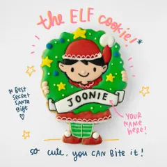 We collaborated with a wonderful artist to create these personalised Elf cookies for Christmas. You could even get your name piped on the banner. It was the perfect Secret Santa gift!