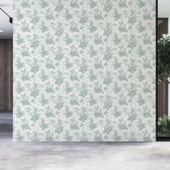 A delicate floral pattern in a soft sage green from the Parisian Tales collection. This design adds a fresh and airy feel, perfect for creating a serene and elegant atmosphere in a modern, open space.