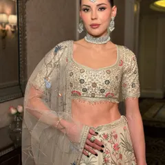 This look is straight out of an international magazine cover. I sculpted the features and created a luminous skin finish to complement this exotic beauty in her Anita Dongre couture, resulting in a high-fashion, iconic wedding guest look.