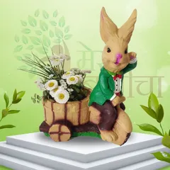 Here is my whimsical rabbit on a cycle resin planter. This larger decorative piece has a pot on the back of the bicycle, ready for you to plant small flowers or succulents, adding a storybook feel to your garden or balcony.