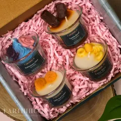 This set of four dessert-themed shot glass candles is a perfect example of how I blend fun scents with aesthetic design. It includes cozy fragrances like Milk & Cookie and Blueberry Glow, making it a sweet treat for yourself or a loved one.