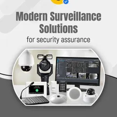 I offer modern, comprehensive surveillance solutions that go beyond just cameras. This image shows a complete setup, including various camera types like dome and PTZ, a central monitoring screen, an intercom system, and access control keypads for an integrated security experience.