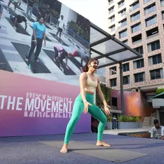 I love teaching fitness; it gives me immense joy and purpose. Here I am on stage, leading a WARRIOR Rhythm session for the Lululemon team in Bangalore. Moments like these make the whole journey worthwhile.