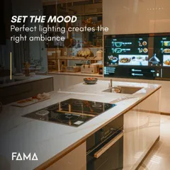Set the mood with perfect lighting. This futuristic kitchen uses integrated screen technology and bright, even lighting to create a high-tech ambiance. The lighting can be adjusted to create the right atmosphere for any occasion.