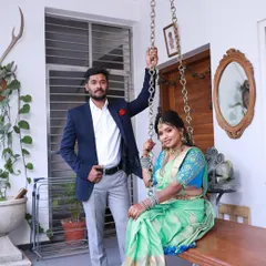 Another shot from the engagement shoot, showing the couple together. The makeup is designed to look great both in close-ups and in wider shots, capturing their happiness.