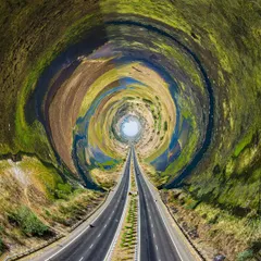 An abstract "tiny planet" edit of the Mumbai-Agra Highway near Nashik. This creative technique transforms a familiar landscape into a unique piece of art.