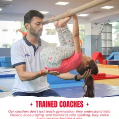 Our coaches don't just teach gymnastics, they understand kids. This photo captures a moment of patient guidance and support. We train our coaches in safe spotting techniques to ensure every session feels like a win.