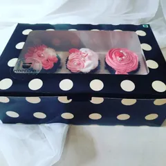 A beautiful gift-ready box of three of our signature frosted cupcakes, seen through a clear window. This is how our treats arrive, packed securely and with care, straight from a local home baker's kitchen to you.
