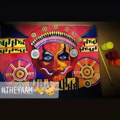 My painting of a Theyyam performer, a divine artist from Kerala. The artwork highlights the striking headgear and facial colors that are central to the transformation of the artist into a living god during the ritual.