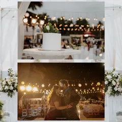 A duplicate of image 39, showcasing the beautiful evening decor and a sweet moment between the couple.