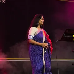 A candid moment from the 'Abhimata Sambhrama' event, a wonderful program organized by the Jan Seva Trust. It was a joy to perform our Bhavageethe concert for an audience of seven thousand music lovers.