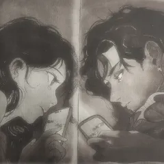 This is the original pencil sketch version of my 'long-distance love' illustration. It shows how the concept started before I developed it into a full-color painting.