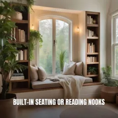 Built-in seating, like this beautiful window nook surrounded by bookshelves, is a fantastic way to add charm and function to a room. It creates a designated space for reading and relaxing while maximizing storage.