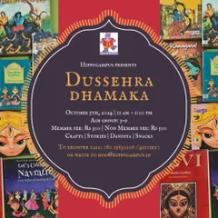 Dussehra Dhamaka at Hippocampus! We celebrate the victory of good over evil with stories, dandiya dancing, adorable crafts, and a visit to our special gollu pandal. It's a day of festive joy and learning.