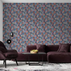 A bold and colorful geometric pattern from our Modern Art collection. The interplay of circles and squares in multiple shades creates a dynamic and energetic feel, perfect for a contemporary living room or creative space.