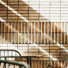 We love playing with bricks and patterns. The way the sunlight casts diagonal shadows across this textured brick wall adds another layer of dynamic design to the space.