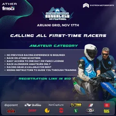 A poster for the Bengaluru EV Festival, calling all first-time racers. We provided the training to get amateur riders ready for the track on Ather electric scooters.